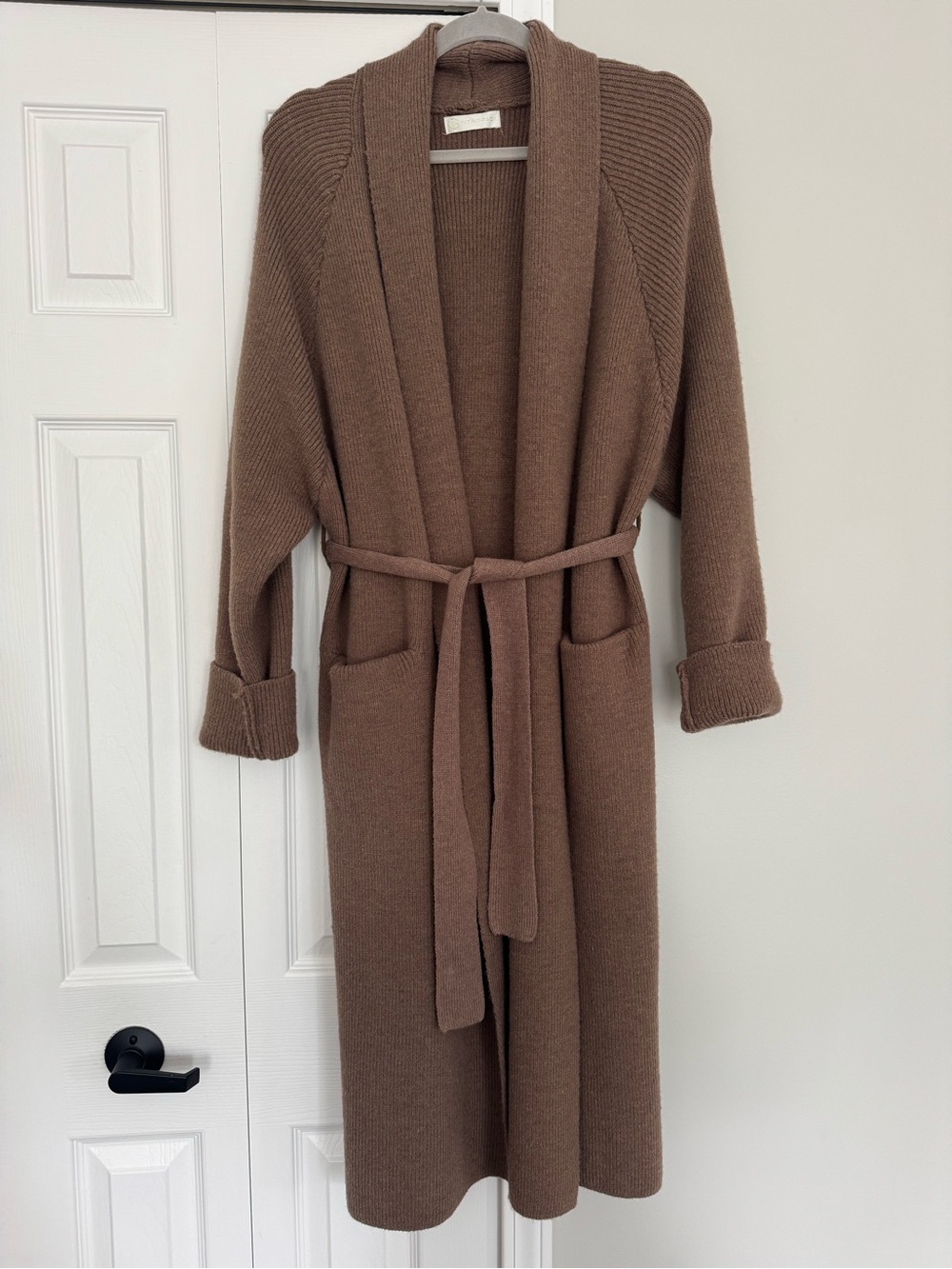 Vita Grace Long Brown Knit Belted Cardigan Coat